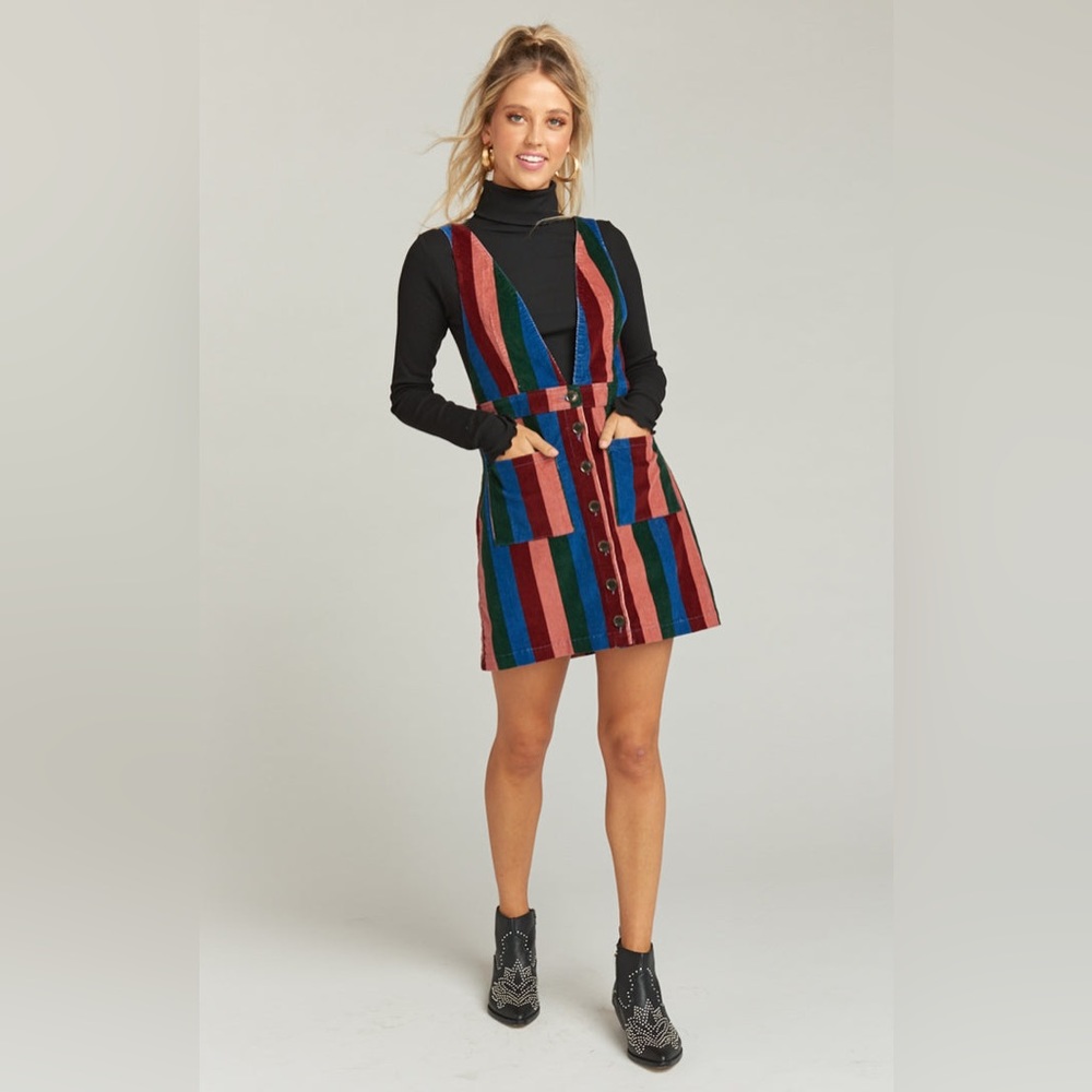 NWOT Show Me Your Mumu Striped Connelly Overall Dress -LARGE